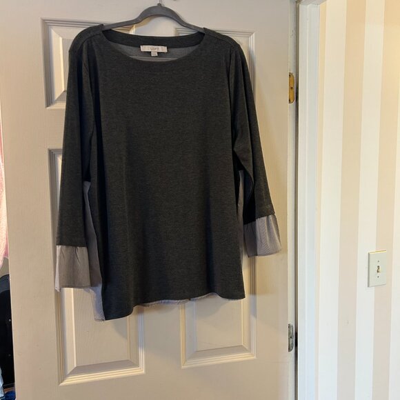 LOFT Tops - NWOT Ann Taylor LOFT Mixed Media Top Grey/Blue Stripe XL
